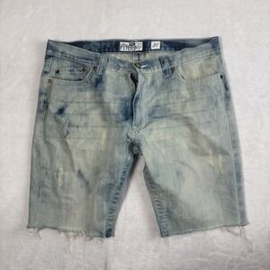VTG Y2K Akademiks Blue Jean Shorts Jorts Bleach‎ Men's Size 38" Waist